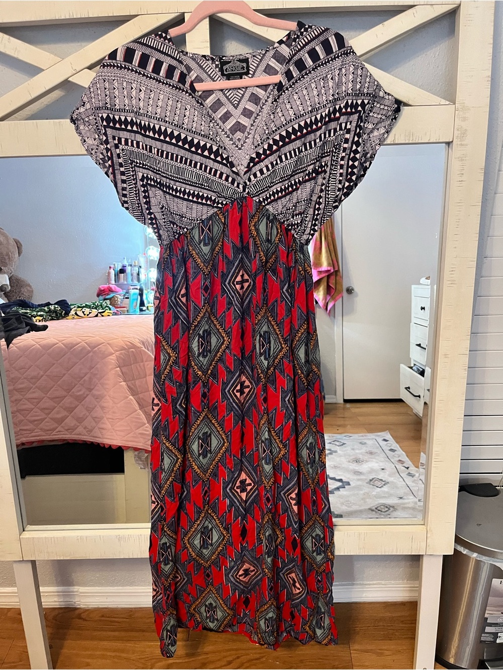 Angie Red and Black Mixed Print Boho Maxi Dress
